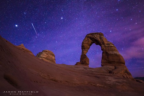 Staying after sunset usually means the crowds are gone, but it doesn't always mean you'll see a shooting star.  #utah #lifeelevated #visitutah #findyourpark #meteor #meteorshower #delicatearch #archesnationalpark @archesnps #nightsky #nightphotography #TP