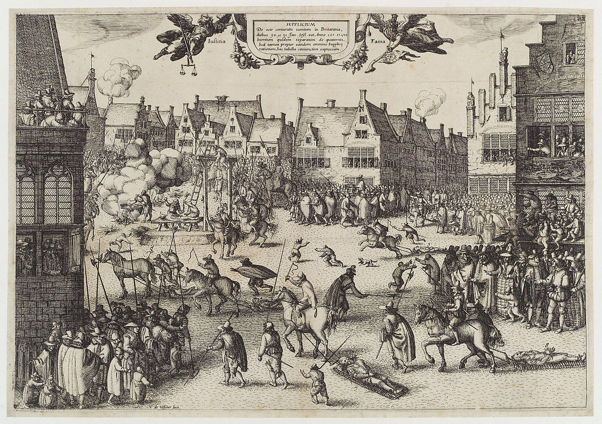 A 1606 etching by Claes (Nicolaes) Jansz Visscher, depicting Fawkes's execution