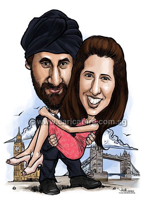 Indian wedding couple digital caricatures (watermarked)