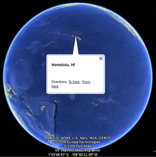 Screen Capture: Google Earth showing the Pacific.