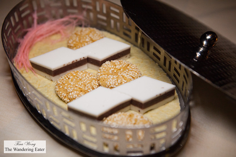 Petit fours - Coconut red bean jellies and sesame cookies