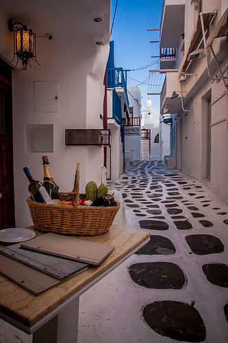 greece mykonos sunrise island menu light streetlight alley wine