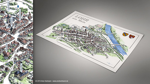 map watercolour townplan 3dmap citymap lohr fineliner cityplan lohrammain lohramain handdrawnplan arnohartmann