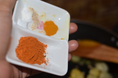 sambar powder, turmeric and salt