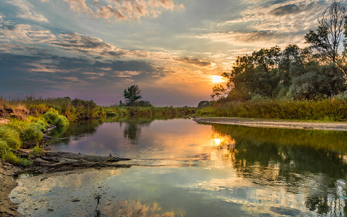 nature landscape water waterscape sky sunset sun clouds reflections river pentax poland piotrfil