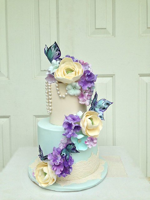 Teal ivory and purples for a vintage tea party by Cakesalouisa