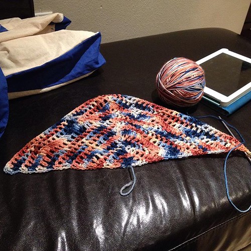 Shawl in progress in Camp CogKnitive 2's color way from Dizzy Blonde Studio. Isn't this just an awesome color way?