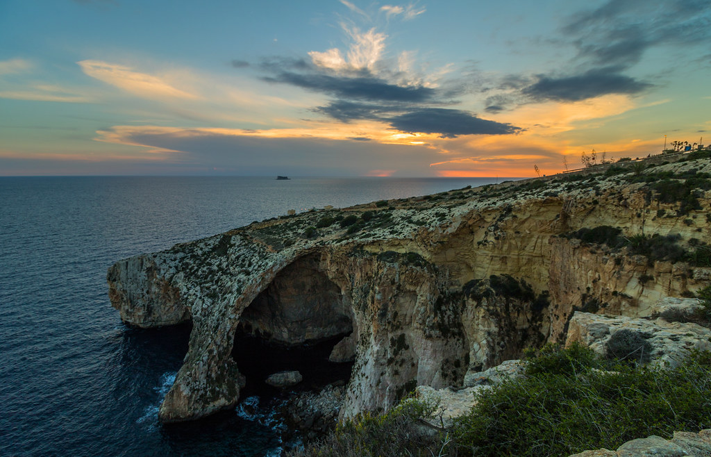Sunset at Wied Iz-Zurrieq cliffs close to Blue Grotto, Malta