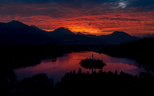 lake sunrise dawn slovenia bled ojstrica radovljica
