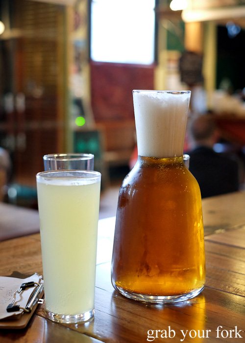 Cider and jug of beer at The Two Wolves Community Cantina, Chippendale