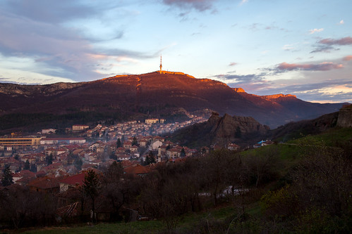 autumn sunset village smoke hill bulgaria mountainside
