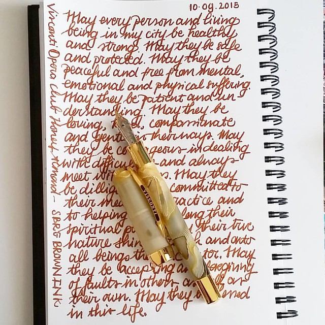 A nice deep and rich chocolatey brown #sbrebrownink #fountainpenink #ink #newink #fpgeeks #FPN #fountainpennetwork #visconti #operaclub #honeyalmond #writtenmeditation #mindfulwriting #mindfulness #written #journal #writinginstruments