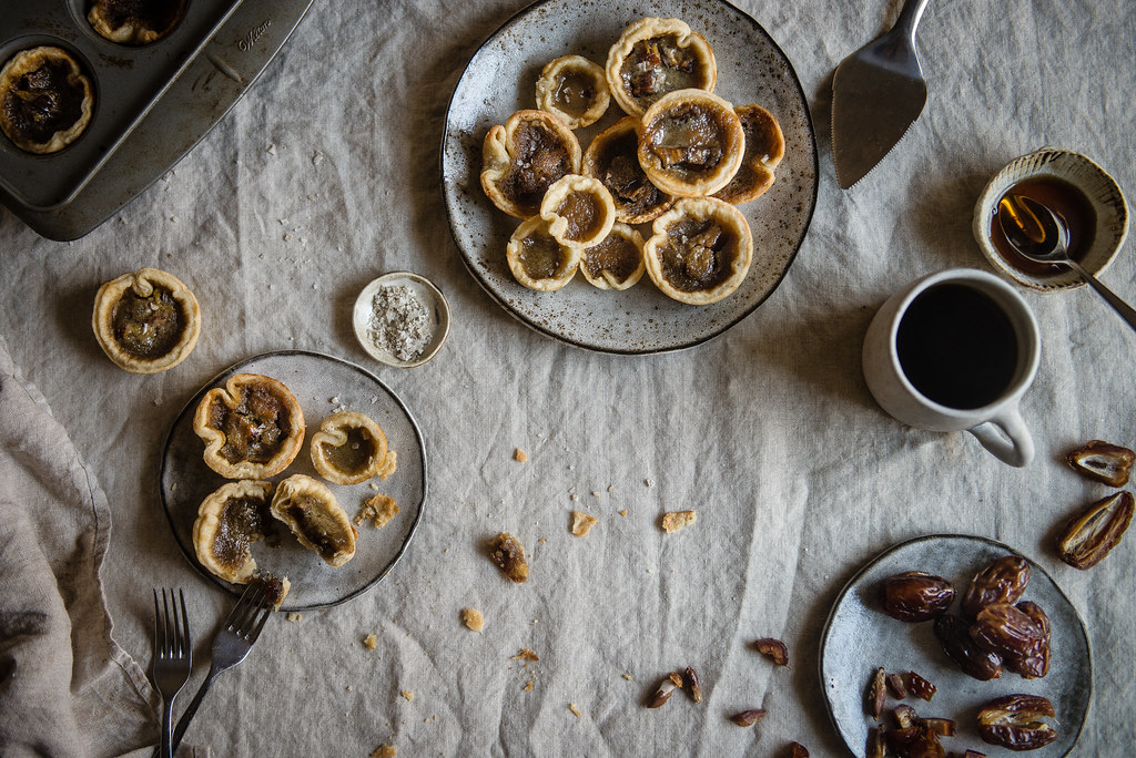 date & maple butter tarts | two red bowls