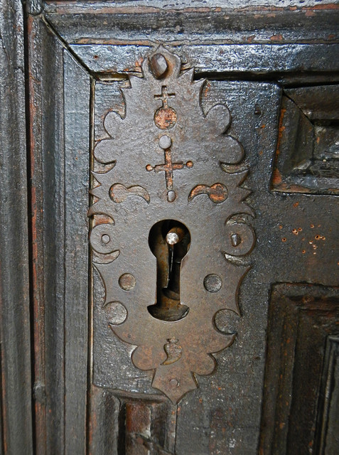Spanish Wooden Door with Metal Keyhole