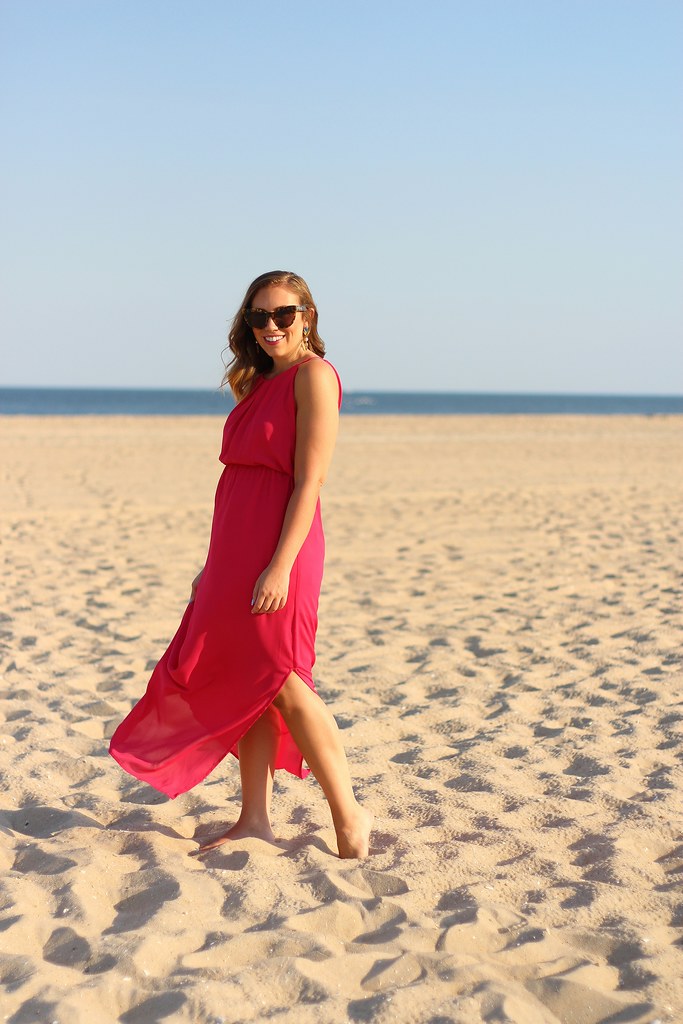 Pink Maxi Dress on Beach