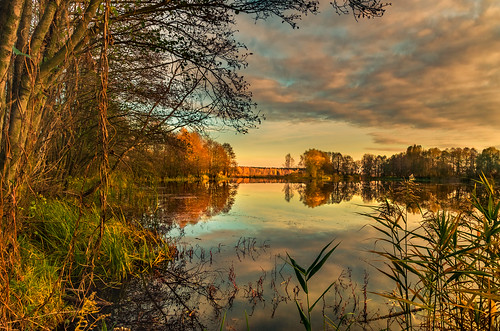 nature landscape water lake reflections clouds sky sunset trees pentax poland piotrfil