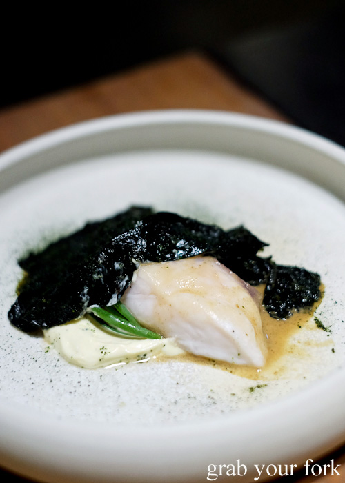 Steamed hapuka, cured roe emulsion and seaweed at Automata, Chippendale