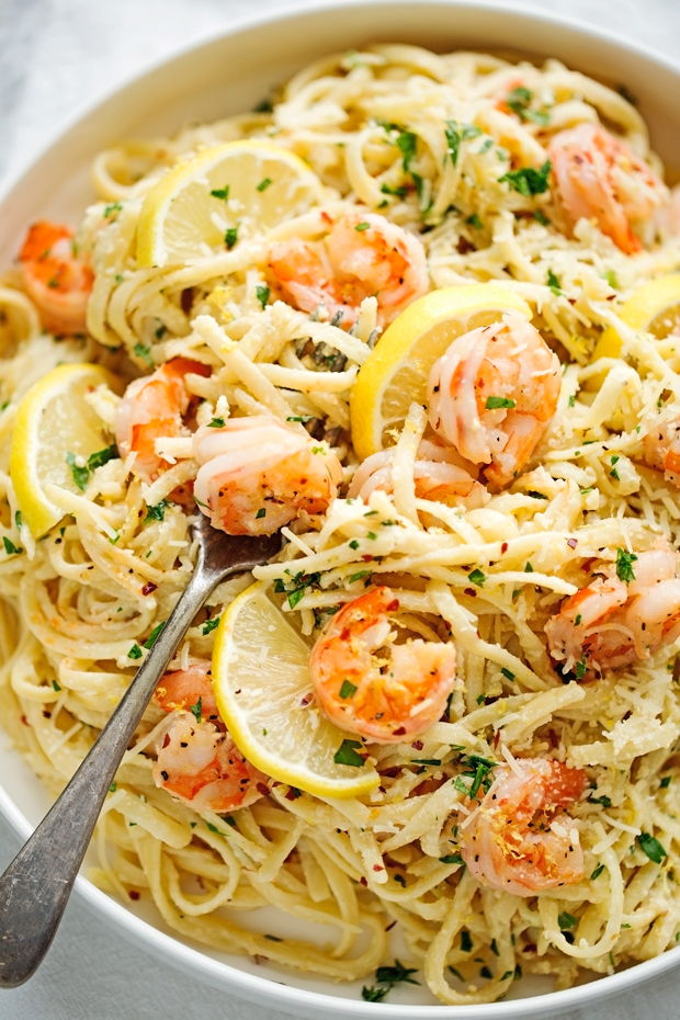Shrimp pasta with creamy mozzarella sauce ingredients pasta.