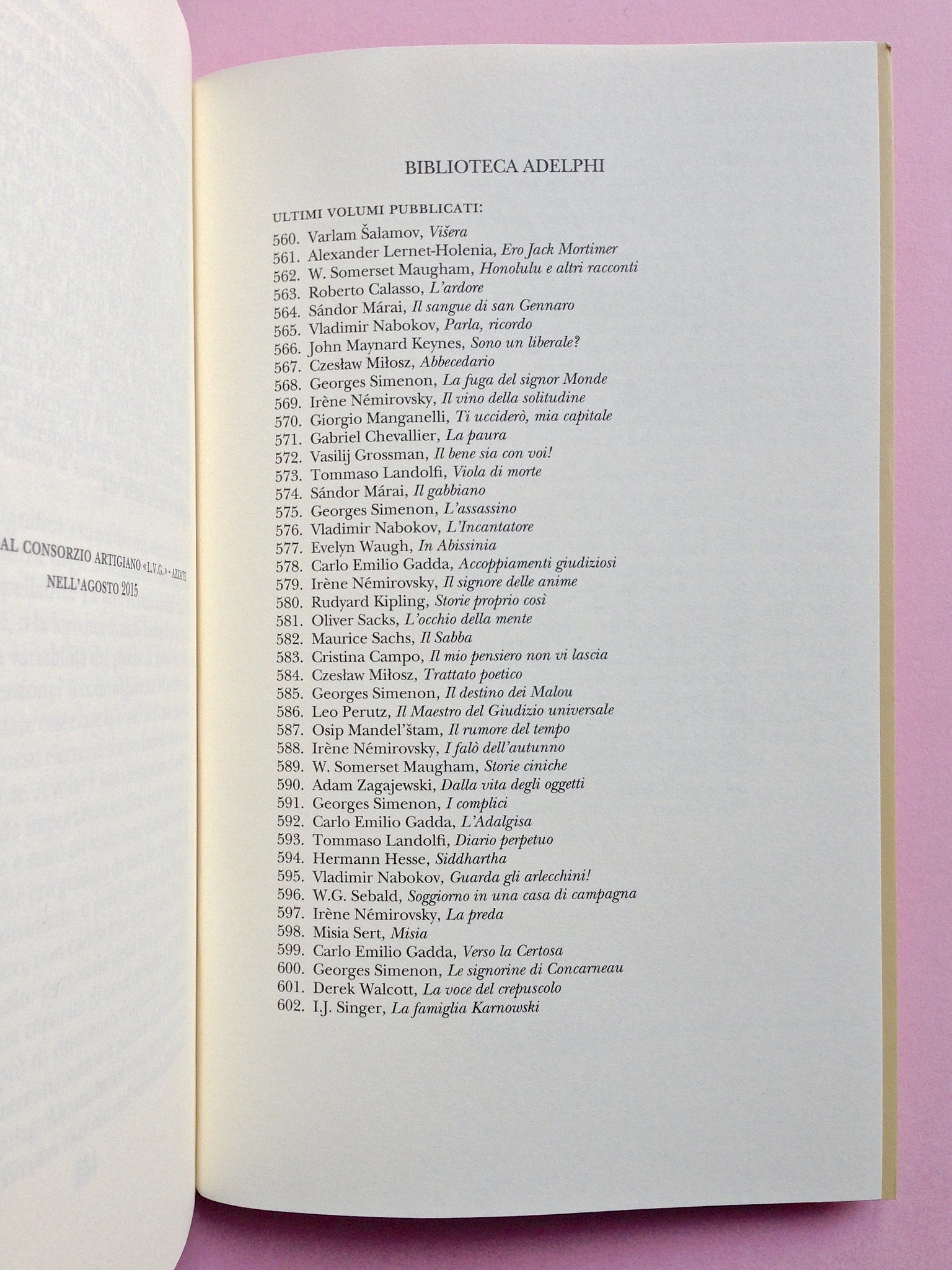 Proust a Grjazovec, di Józef Czapski. Adelphi 2015. Resp. grafica non indicata. Titoli nella collana, a pag. 127 (part.), 1