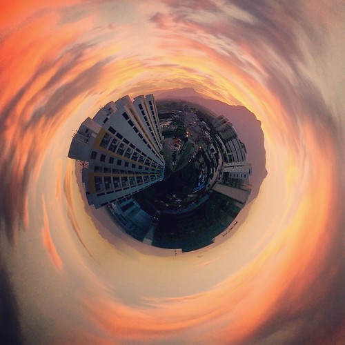 sunset sky yellow buildings evening globe peace tiny planet iphoneography rollworld