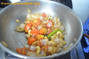 Saute onion, tomato and other mixture for grinding for paneer pasanda gravy recipe