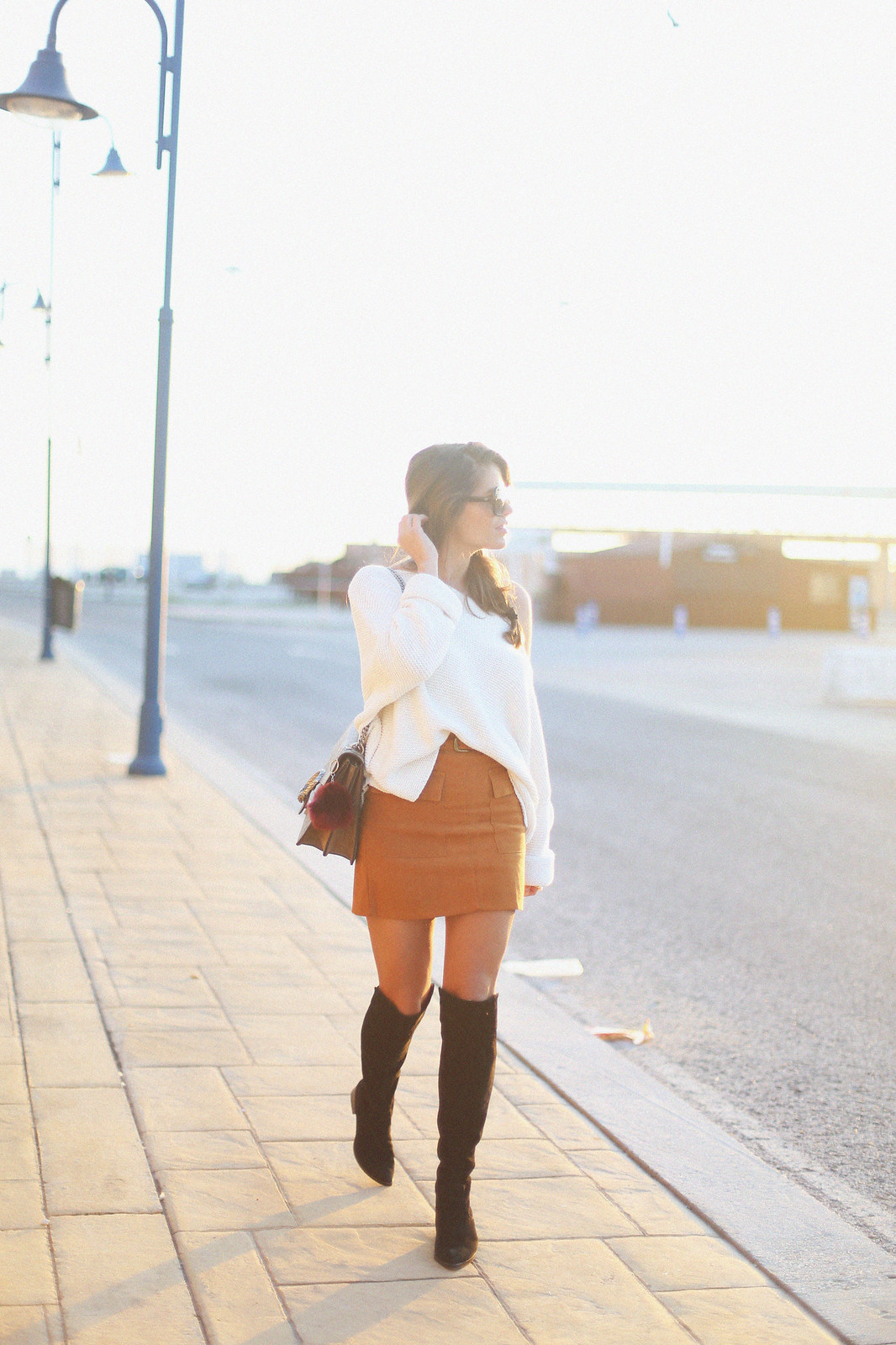 5. jessie chanes - white oversized sweater camel suede skirt over the knee black boots dionysus gucci bag