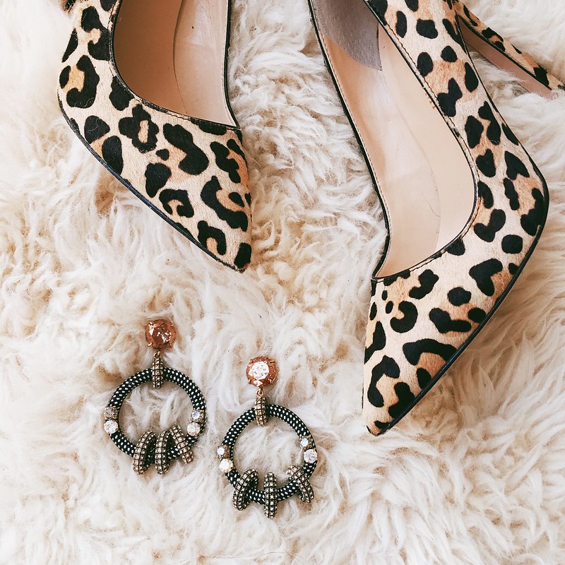 cute & little blog | j.crew statement earrings, leopard calf hair pumps | accessories
