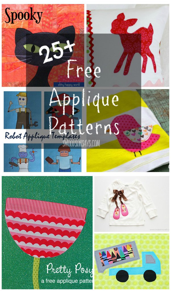 Over 25 Free Applique Patterns - perfect for using up knit and woven scraps to personalize t-shirts, pillowcases and more! Round-up on Swoodsonsays.com