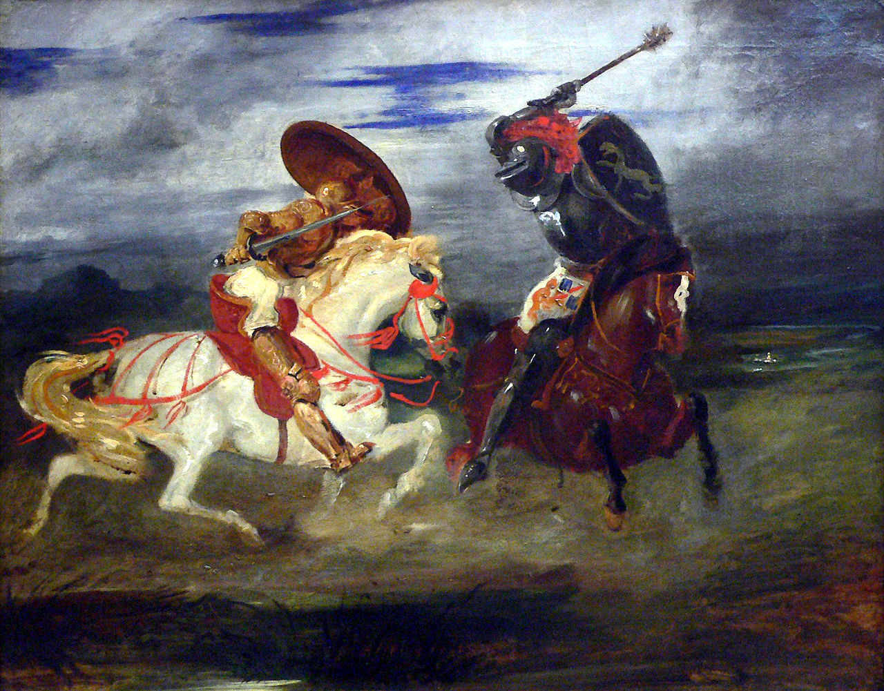 Fight of knights in the counry side by Eugène Delacroix, c.1824