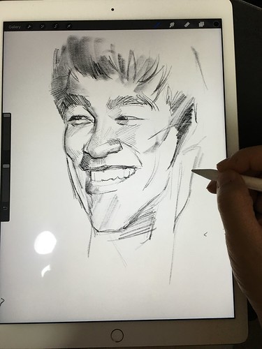 Digital portrait sketch of Bruce Lee with iPad Pro and Apple Pencil in Procreate