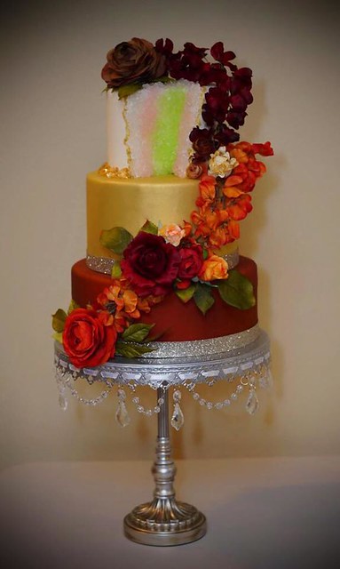 Fall Inspired Geode and Floral Cake by Krystal Haak of Sweet Delights
