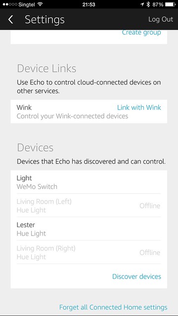 Amazon Echo iOS App - Settings - Connected Home
