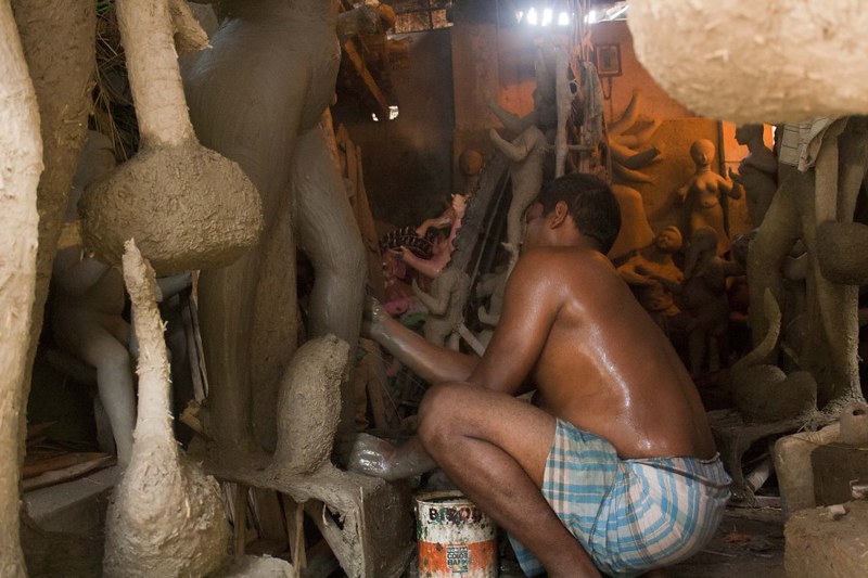 Artisans Working on Unfinished Idol - at Kumortuli, Kolkata, India
