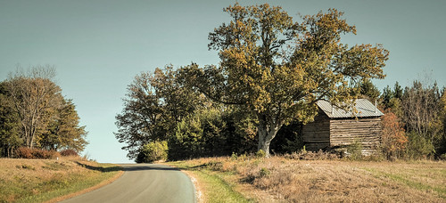 barn tobaccobarn fall autumn ruraldecay abandoned road sky trees farm bobbell pittsylvania virginia