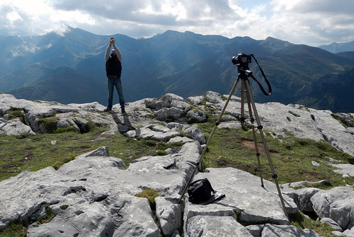 A photographer takes a selfie in the Picos de Europa in northern Spain
