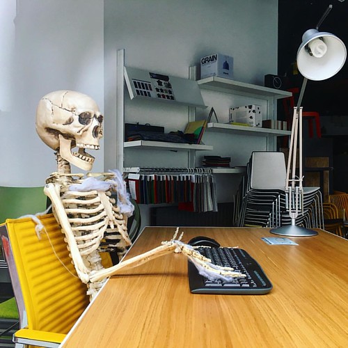 Love the seasonal window display at O'Brien's Offices by Lapps Quay in Cork city. #halloween #office #skeleton #workaholic #overworked #ig_cork #hellocork_