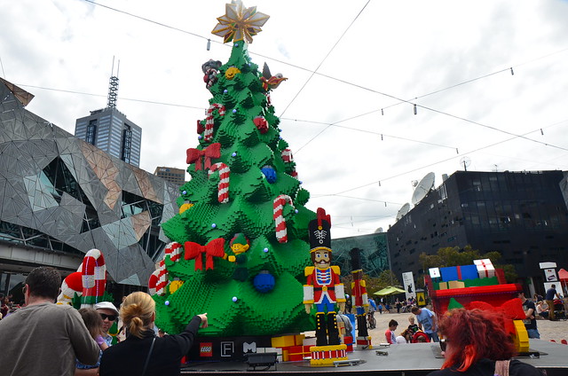 Lego Christmas tree at Federation Square, Melbourne - close