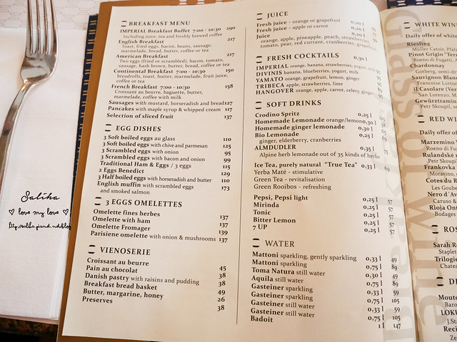 布拉格Cafe Imperial 帝國咖啡館 世界最美十大咖啡館menu
