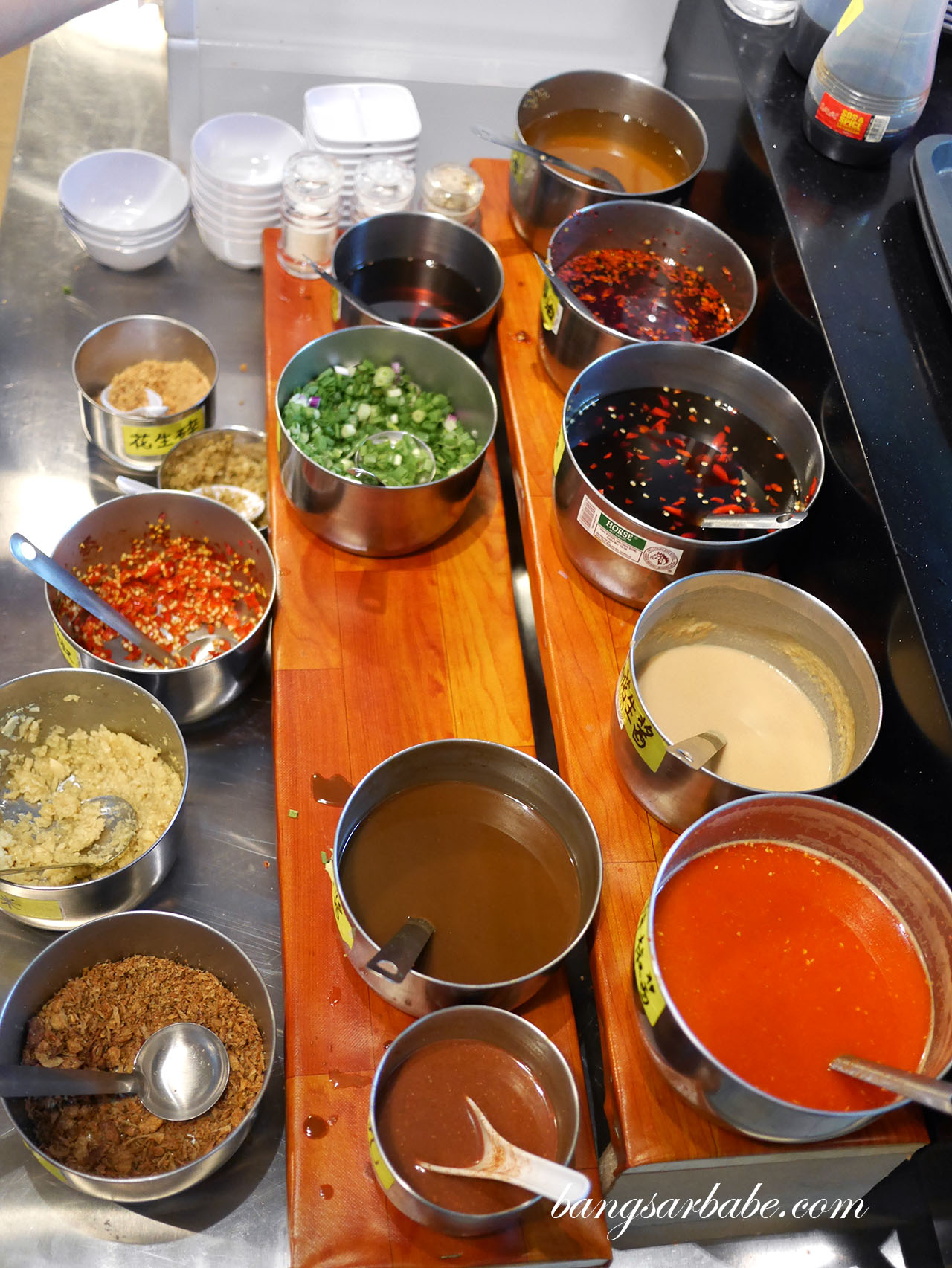 Assorted condiments for dipping sauce