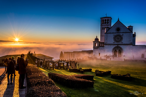 sunset urban church fog landscape peace basilica hdr assisi umbria sanfrancesco