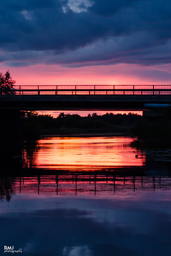 bridge sunset reflection water colors
