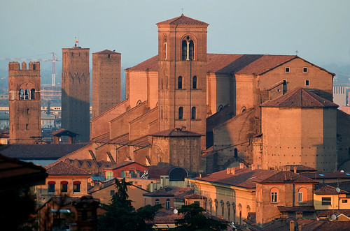 The medieval heart of Bologna at sunset