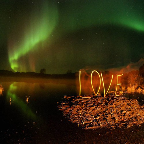 #lightpainting #love under the #auroraborealis