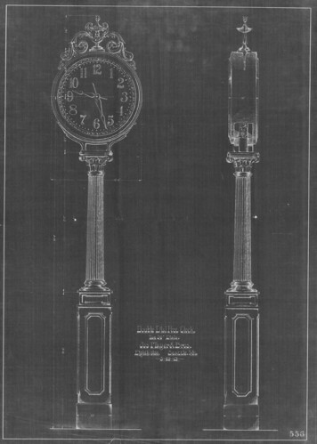 Joseph Mayer 2-dial clock blueprint, Seattle, 1913
