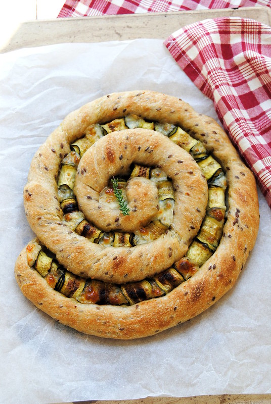Twisted Buttermilk and Flax Seed Focaccia with zucchini