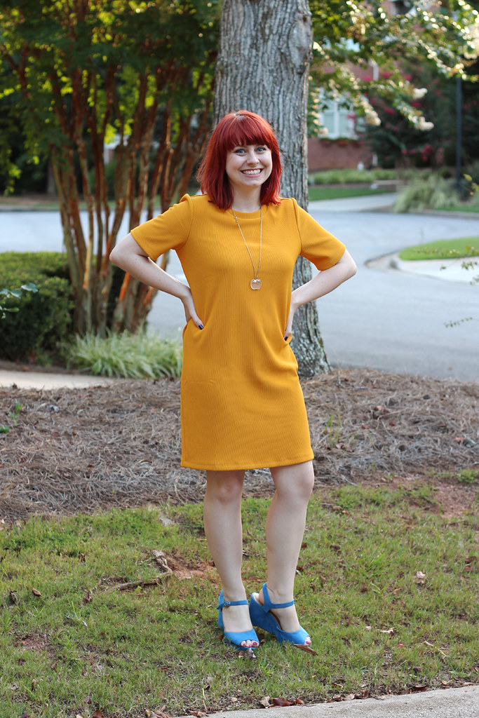 mustard yellow shift dress