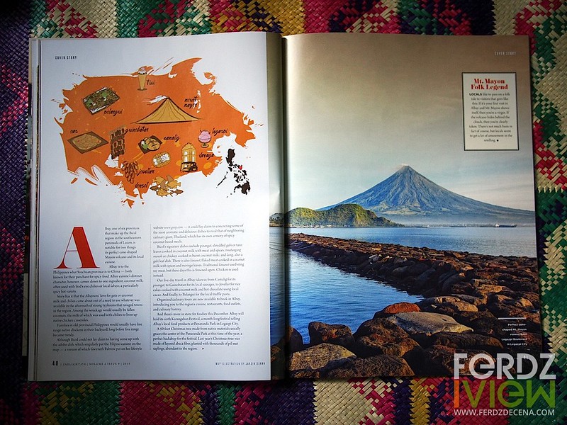 Illustrated map and Mayon Volcano from the boulevard