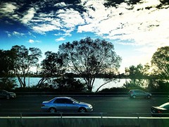 View from the train into town #amazing_wa #australiagram #westisbest #icwest #perth #perthisok #perthlife #perthwa #iphone #iphoneonly #sunset #clouds #trees