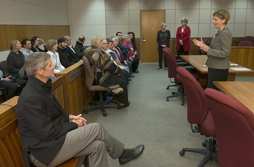 Alaska Attorney General Jahna Lindemuth introduces participants Thursday at a historic government-to-government meeting to sign an agreement supporting the creation of a joint state-tribal therapeutic court at the Rabinowitz Courthouse in Fairbanks.