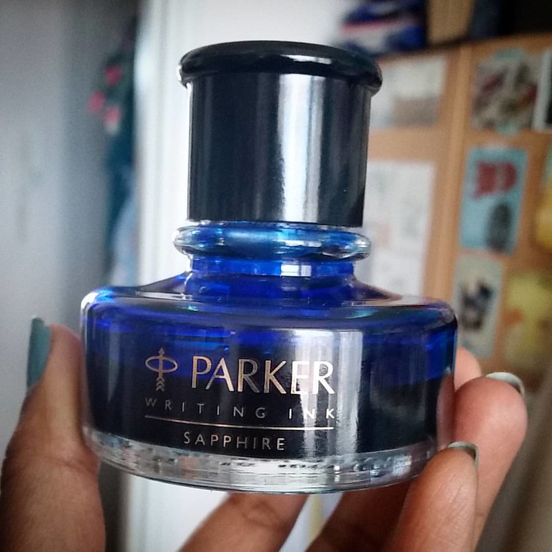 The luckiest find at the #tilburgpenshow2015 for me was this 1/2 full bottle of the most coveted #parkerpenmansapphire ink! It's like finding a unicorn! #vintage #luckyfind #penshow #tilburgpenshow #parker #fpgeeks #FPN #fountainpennetwork
